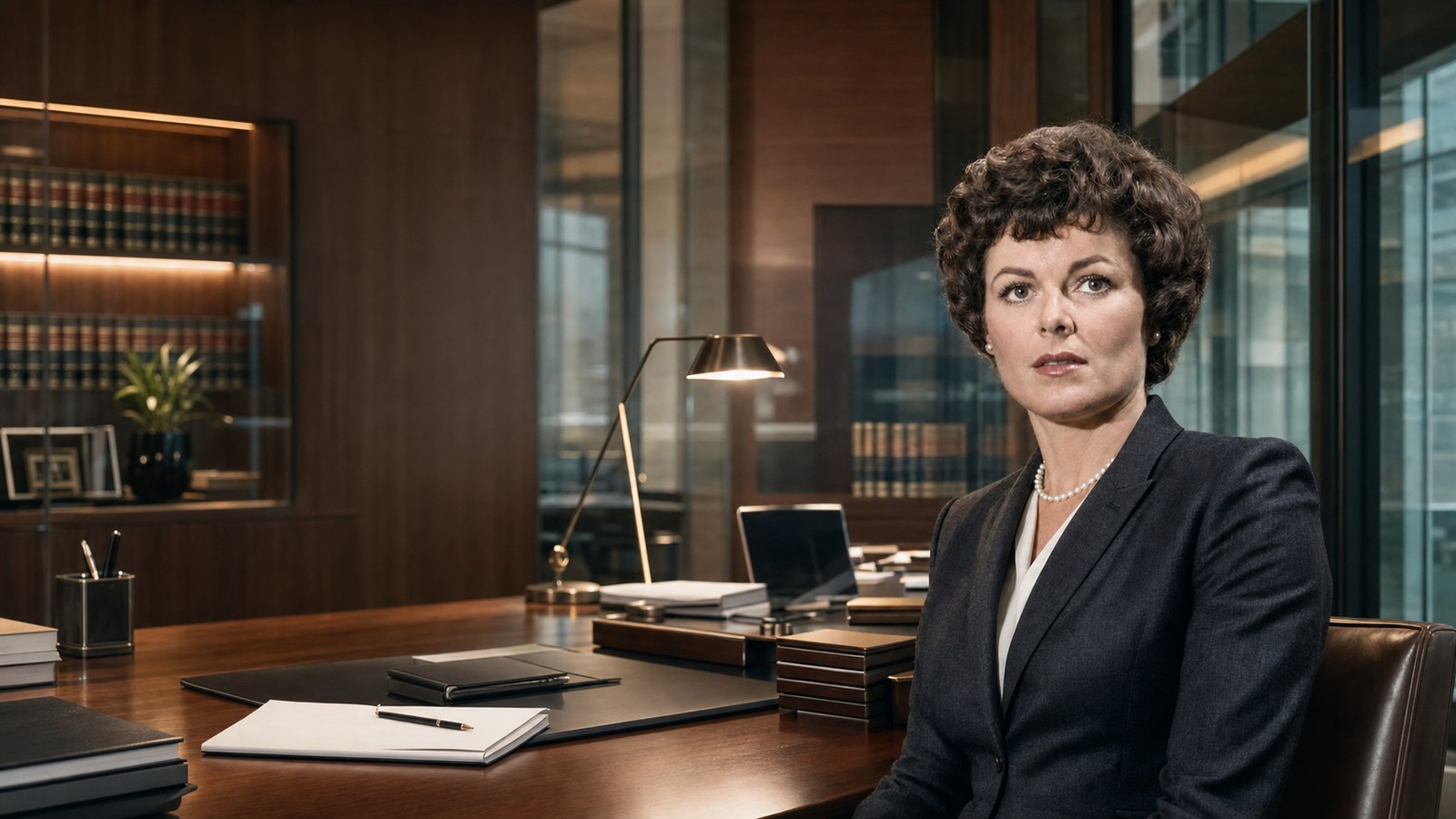 Della, the AI intake assistant, at a desk in a law office